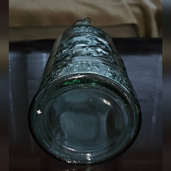 LARGE 12” Vintage, Absolutely Pure Milk, Embossed Cow, Glass Milk Jug With Cap - Picture 5 of 5